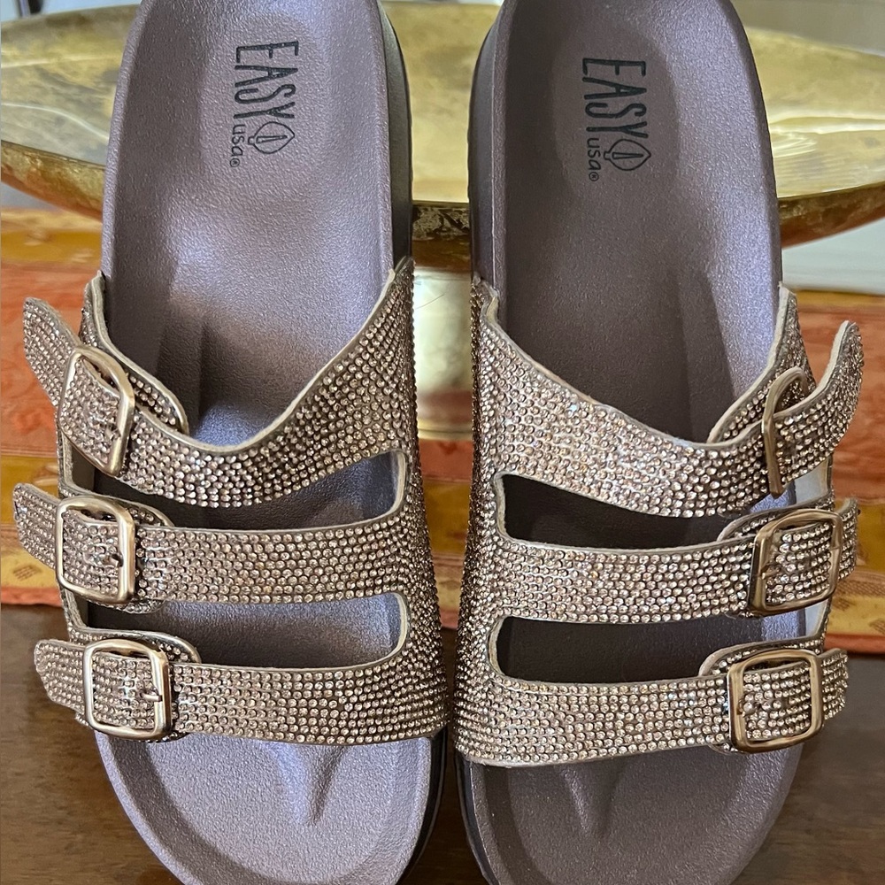 Easy USA-NWB - Women's Rhinestone Sandals - Rose Gold